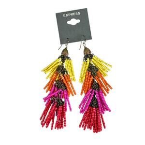 Express Beaded Tassel Dangle Earrings Multicolor Boho Festival Jewelry NWT 2012